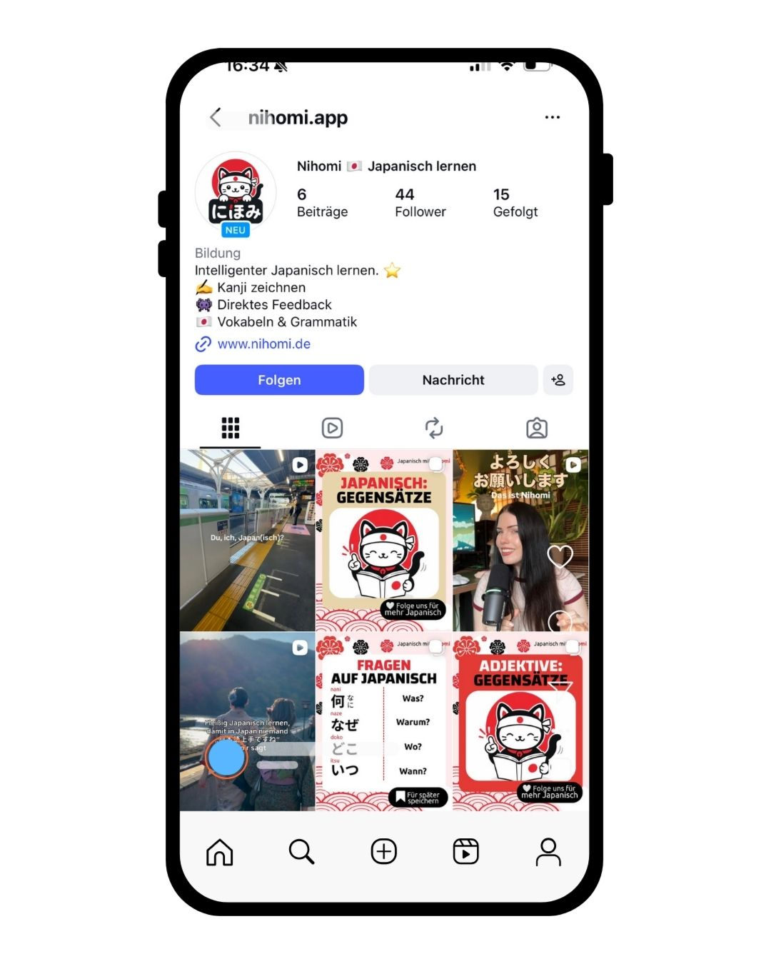 Instagram-Profil von Nihomi auf einem Smartphone